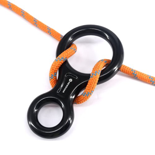 NewDoar Climbing Gear Downhill Equipment, Descender Rappel Rock Climbing Descending Belaying Equipment Rescue Figure 8 Descender Rigging Plate 35KN for Climbing Belaying and Rappeling Device(Black)