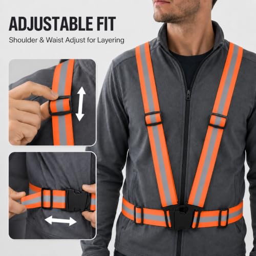 TARANDUS Orange Reflective Safety Vest - Adjustable High Visibility Harness for Running, Cycling & Work
