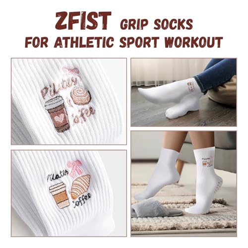 Pilates Grip Socks for Women - Ruffle Cotton, 5-10in - Brown & Coffee