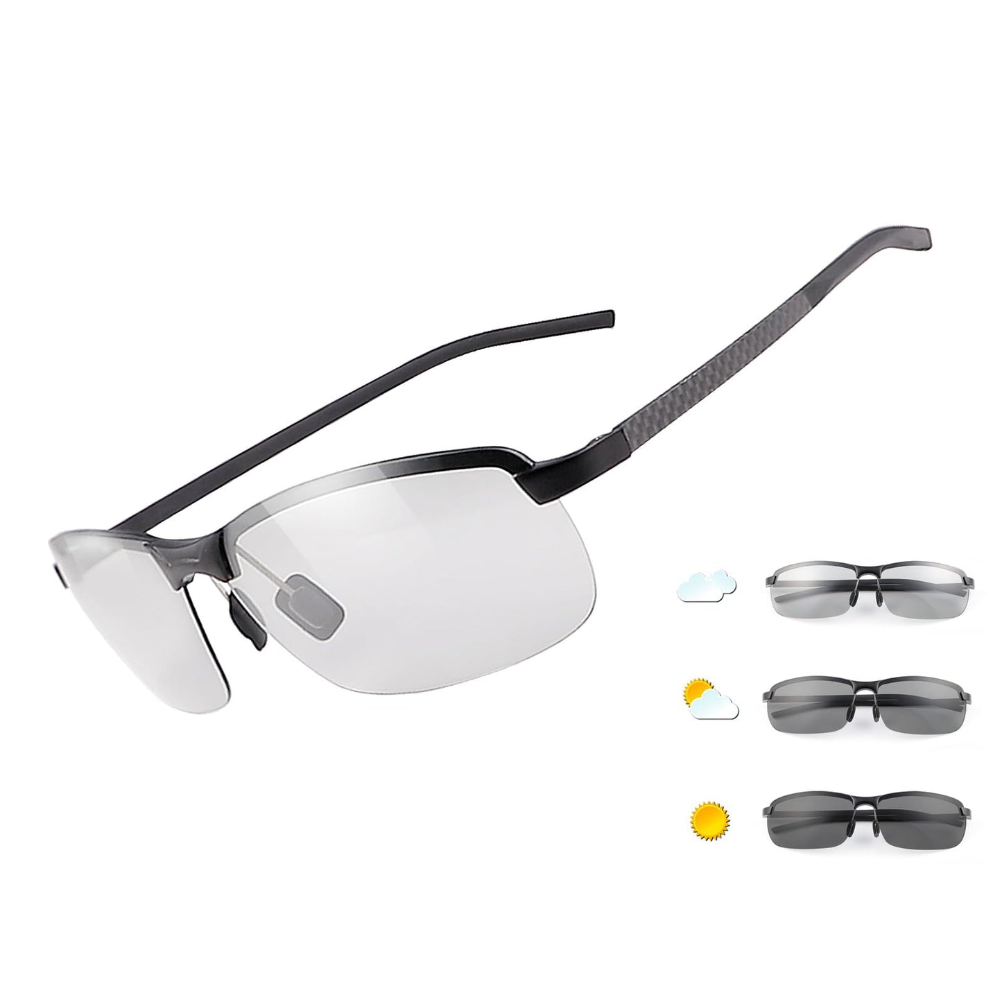 PEEPAI Photochromic Polarized Carbon Fiber Sunglasses for Men UV Protection Sports Fishing Driving Sunglasses with Al-Mg Frame