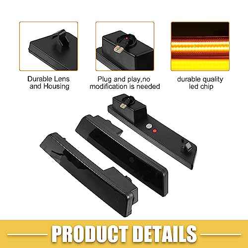 LED Side Marker Light 68043394AA Front Rear Turn Signal Lights Fender Sidemarker Lamps for Dodge Challenger Black Lens Amber Red LED Light 2 Pair