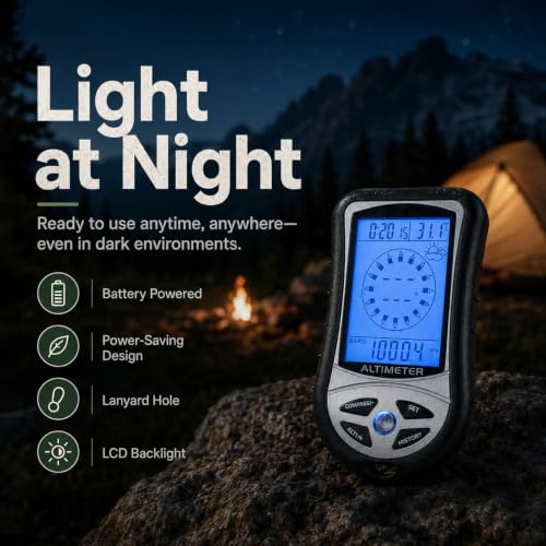 8-in-1 Altimeter, Compass & Barometer with Backlight for Hiking