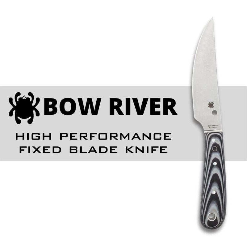 Spyderco Bow River Fixed Blade Outdoor Hunting Knife with 4.40" 8Cr13MoV Stainless Steel Blade and Handcrafted Leather Sheath - PlainEdge - FB46GP