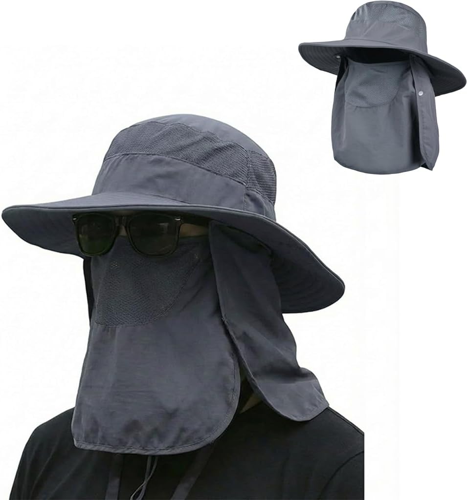 Sun Hat | Wide Brim Bucket Hat for Men & Women - Outdoor Fishing Hat with Detachable Face Cover & UV Protection