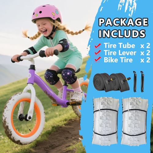 SIMEIQI 2 Pack 18x1.95 White Mountain Bike Tires & Tubes with AV 32mm Valves - Kids Trail Off-Road Bicycle Replacement