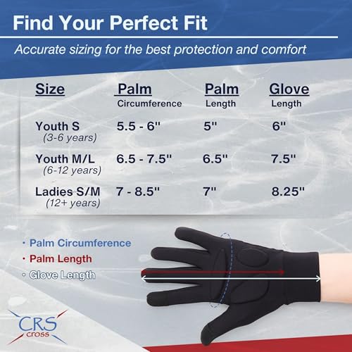 Padded Ice Skating Gloves for Girls - Black, Youth Medium/Large