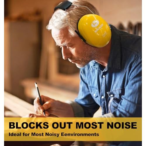 HZ012 NRR 28dB Safety Earmuffs, Deeper Ear Space Passive Hearing Protections Durable Ear Proetctors, for Woodworking, Construction, Manufacturing, Shooting - Yellow