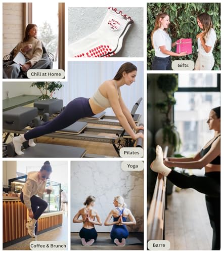 Non-Slip Pilates Socks with Grips for Yoga, Barre & Reformer - Cherry