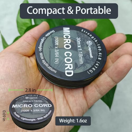 Micro Paracord 1.18mm x 100ft - Black Nylon Cord for DIY Projects