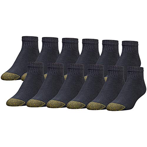 GOLDTOE Men's 656P Cotton Ankle Athletic Socks - 12 Pairs, Large, Black