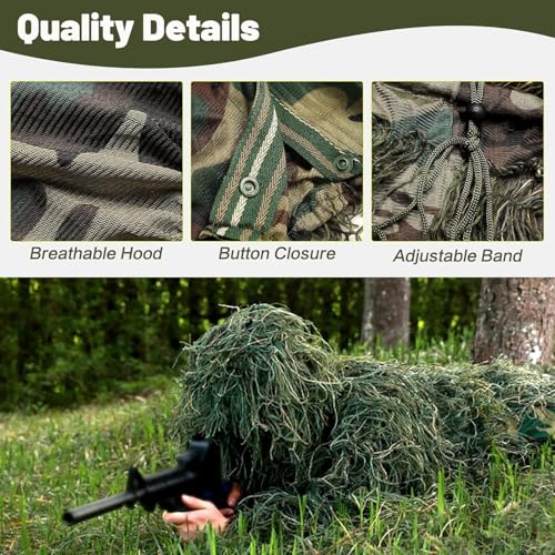 MOPHOTO 5-in-1 Ghillie Suit for Hunting Camouflage, XL/2XL, Dense Forest