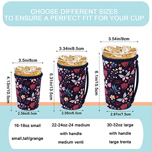 Reusable Iced Coffee Sleeves - Insulated Neoprene for Cold Drinks - Butterfly Bush