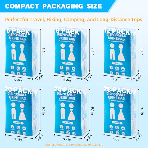 900ML Disposable Urine Bags - Portable Pee Bags for Travel (8-Pack)