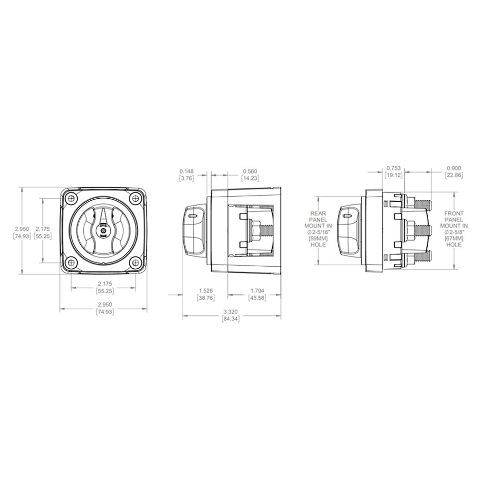 Blue Sea Systems Mini Battery Switch - 3-Position, Black | Durable 6008200 m-Series Design