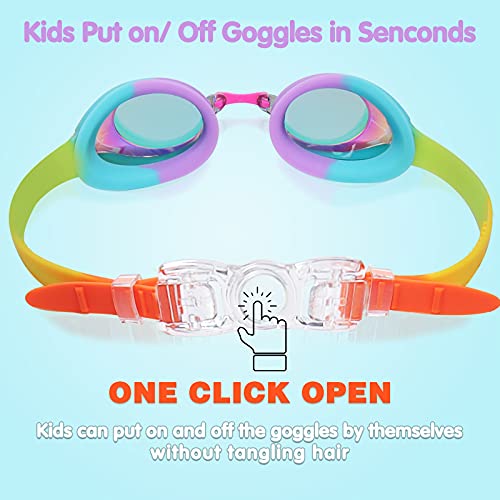 Keary Kids Mirrored Pink Swim Goggles for 3-12 Years, Anti-Fog & UV Protection