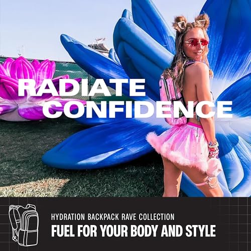 Hydration Pack Backpack - 2L Bladder, Holographic Pink - Festival Essential