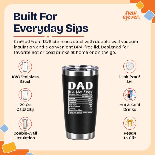 NewEleven Dad Nutrition Black 20oz Tumbler Gift for Father’s Day & Birthdays