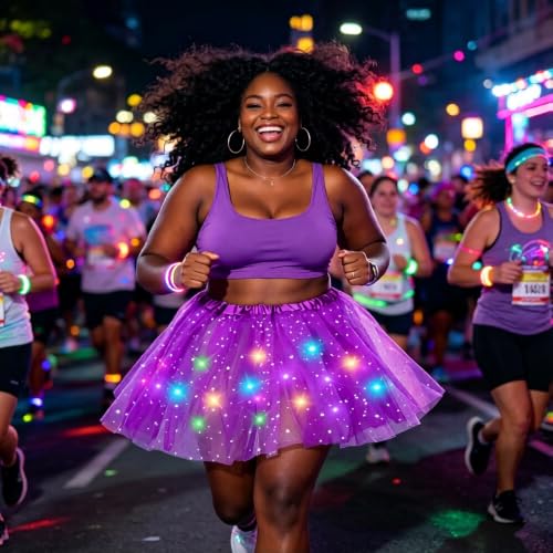 LED Tutu Skirt - Sparkly Layered Tulle Costume for Women, Dark Purple