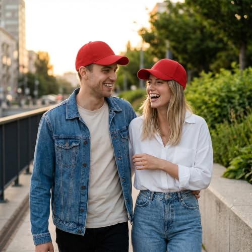 Cotton Baseball Cap - Adjustable Classic Hat for Men & Women - Red
