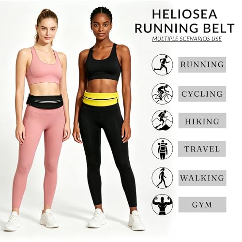 Heliosea Water-Resistant Running Belt for Men & Women Small Black Fanny Pack with 3 Zipper Pockets