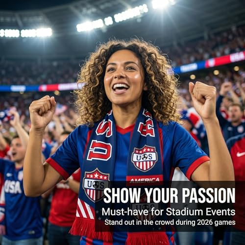 Team USA Soccer Scarf - Double Sided Polyester - 55in x 6in - Red White Blue Fan Scarf for Matches & Parties