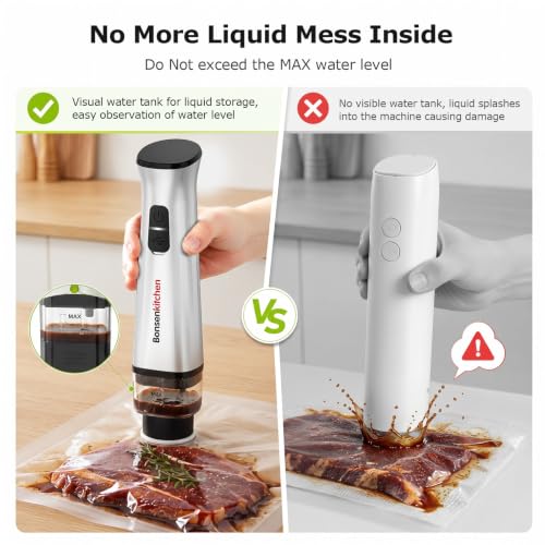 Bonsenkitchen Handheld Vacuum Sealer for Travel with 30 Reusable Bags - Silver