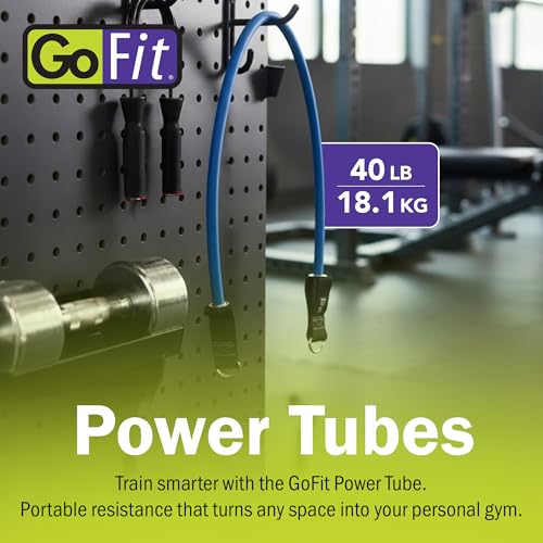 GoFit Blue 40 lb Resistance Power Tube with Carabiner Loop – Natural Rubber Full-Body Training