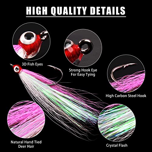 Clouser Minnow Fly Fishing Flies Bucktail Teasers 5 Colors, Mixed Color-5pcs
