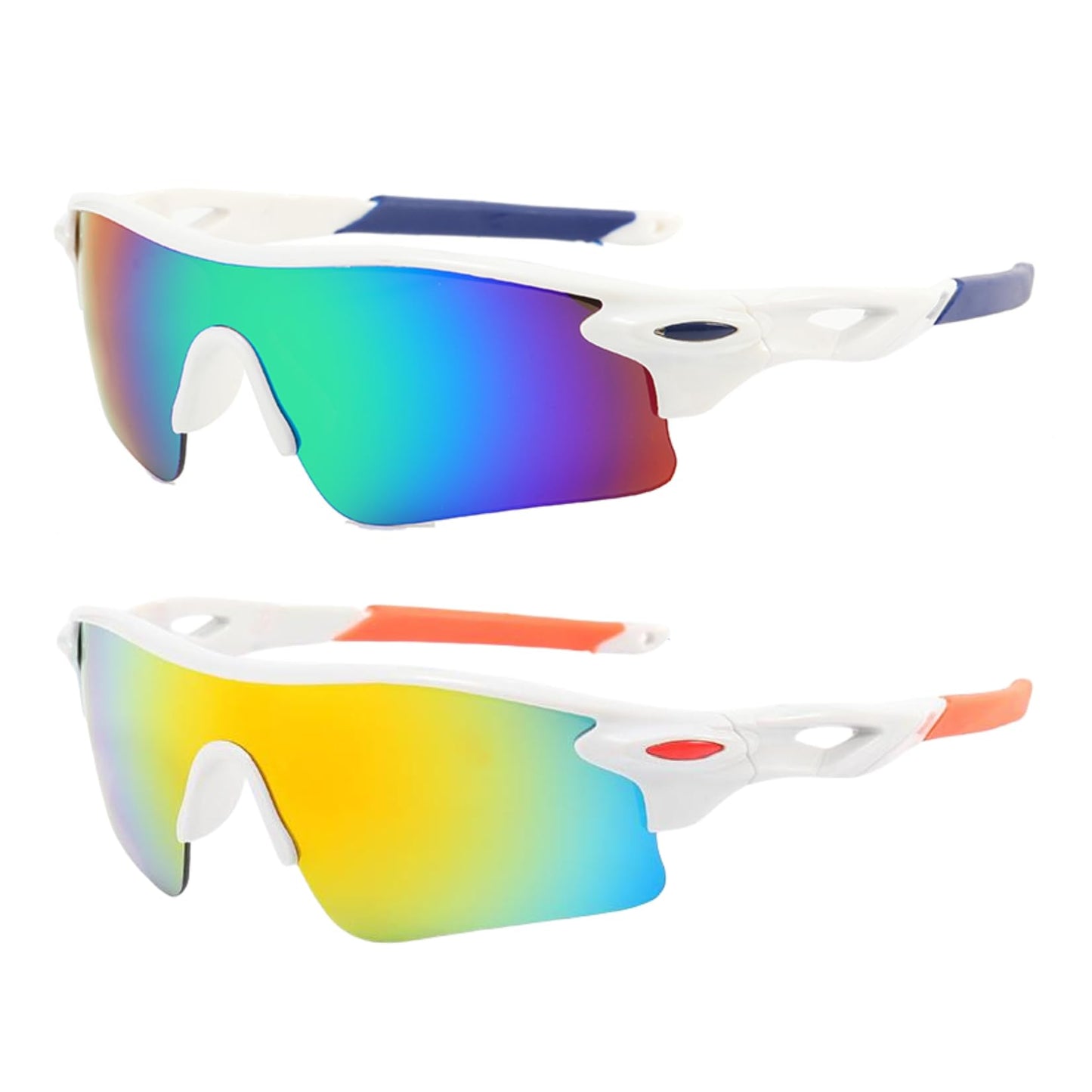YIZHAOOUS 2PACK Kids Sports Sunglasses for Youth Baseball,Lightweight frame Boys Sunglasses for Cycling Golf Girls Softball Age 3-12(White Frame/Blue Lens+White Orange)