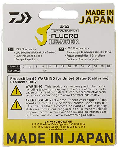 Daiwa 80 lb Fluorocarbon Leader, 50 yds, Clear - 100% J-Fluoro