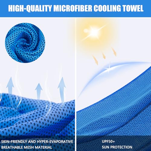 Cooling Towels 4 Pack - Light Blue, Dark Blue, Rose Red, Green - Soft Microfiber for Gym, Yoga, Running & Sports