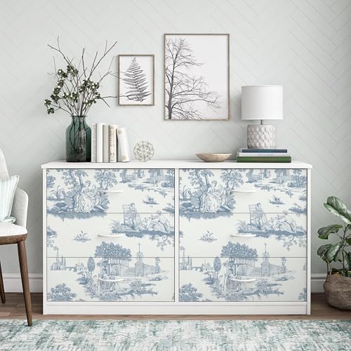 HeloHo Peel and Stick Wallpaper Blue and White Toile Contact Paper Vintage French Wall Paper Removable Self Adhesive Stick on Wallpaper for Bedroom Bathroom 17.3" X 78.7"