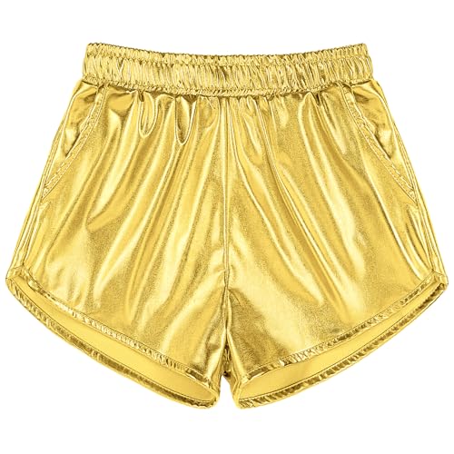 Metallic Sparkly Dance Shorts for Girls - Gold, 12-13 Years
