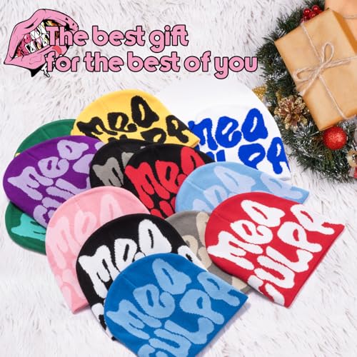 Y2K Graphic Beanie Hat for Women - Knit Skull Cap, Gray