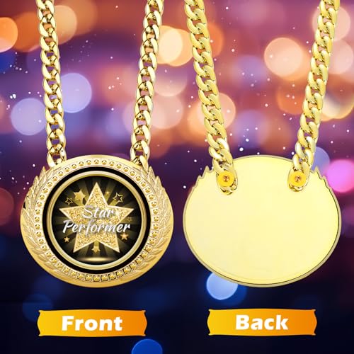 Tondiamo 6-Inch Gold Star Performer Award Medal with Chain - Graduation & Event Trophy (Variation 1)