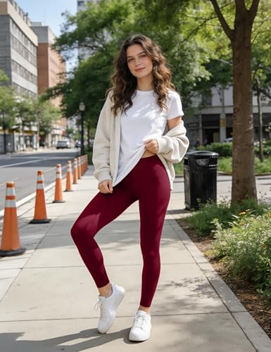 Blisset High-Waist Full-Length Leggings with Two Pockets, Burgundy, Small-Medium