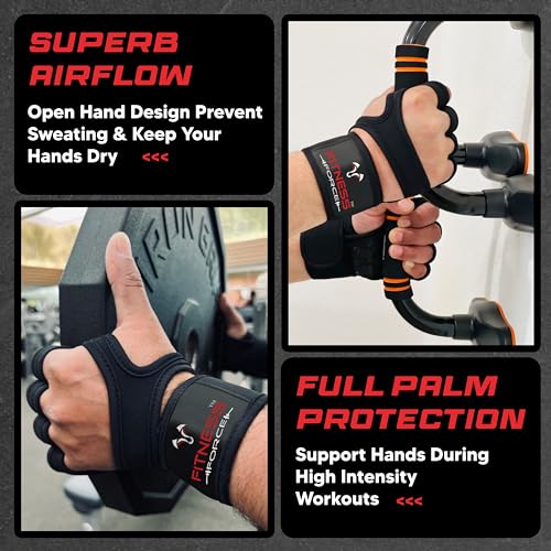 Ventilated Weight Lifting Gloves with Wrist Wraps - Black, Large