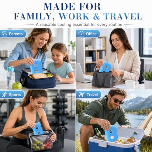 Ice Packs for Lunch Bags & Coolers - 4 Pack Blue