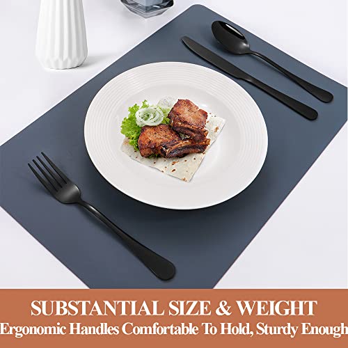 Mirror Polished Black 50-Piece Stainless Steel Flatware Set for 10 - Titanium Plated