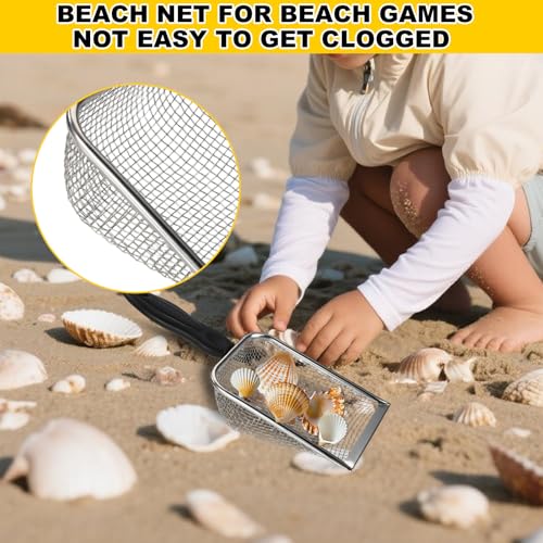 Lasuroa 2pcs Beach Mesh Sand Shovels Stainless Steel with Plastic Handle, 3.8+5mm