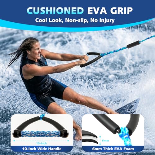 25 FT Wakesurf Rope with EVA Handle - Wavy Blue