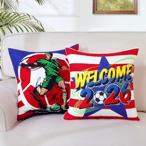 Soccer Pillow Covers - FIFA World Cup 2026 Decor - Blue