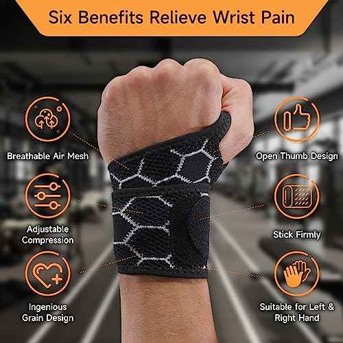 Sport Slim Wrist Wrap - Wrist Brace for Carpal Tunnel Relief, Neoprene-Free Compression Wrist Support for Workout, Adjustable Wrist Guards Fit Right Left Hand(Black, 2 Pack)