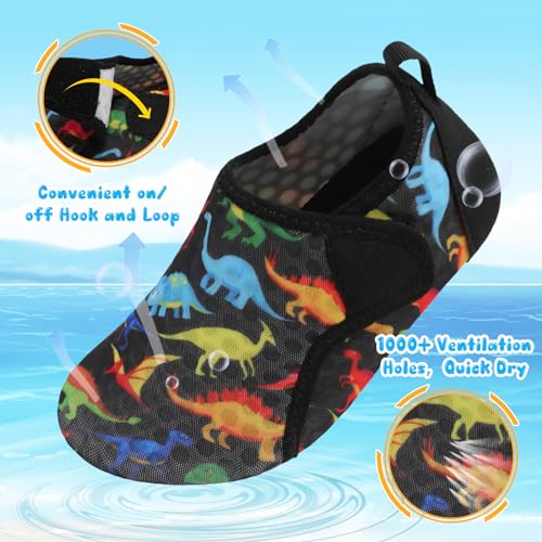 Kids Water Shoes Boys Girls Quick Dry Aqua Socks Non Slip Beach Surf Shoes - Dinosaur, Toddler 8-8.5
