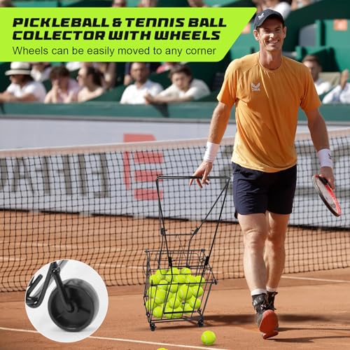 Portable Pickleball and Tennis Ball Collector with Wheels - 90 Ball Capacity
