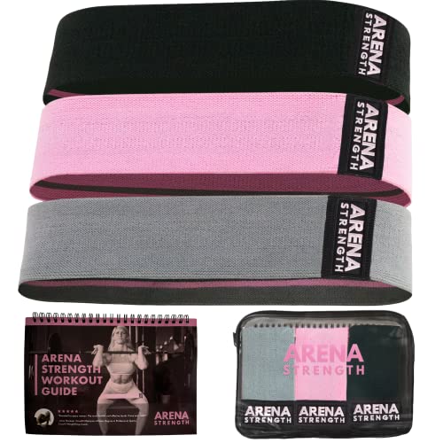 Arena Strength Fabric Booty Bands - Pink, Gray, Black Hip Resistance Loops with Workout Guide