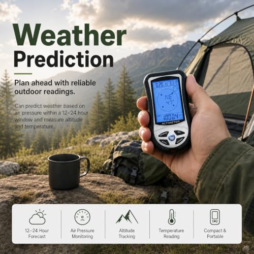 8-in-1 Altimeter, Compass & Barometer with Backlight for Hiking