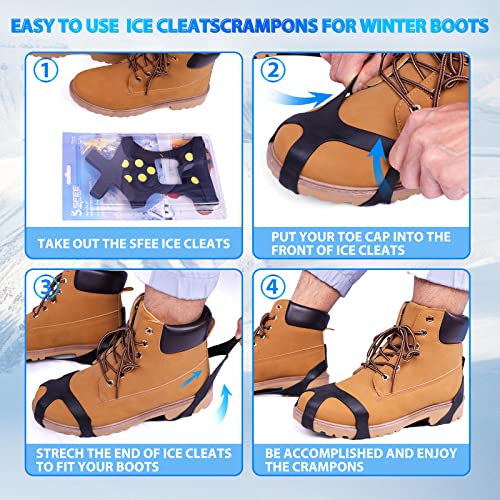 Ice Cleats for Boots & Shoes - Anti-Slip Rubber Traction - M Size (Men 5-8/Women 7-10)
