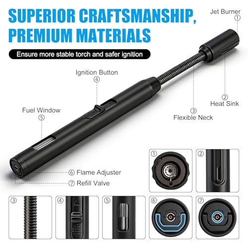 LcFun Double Black Refillable Torch Lighter with Long Flexible Stem & Visible Fuel Window