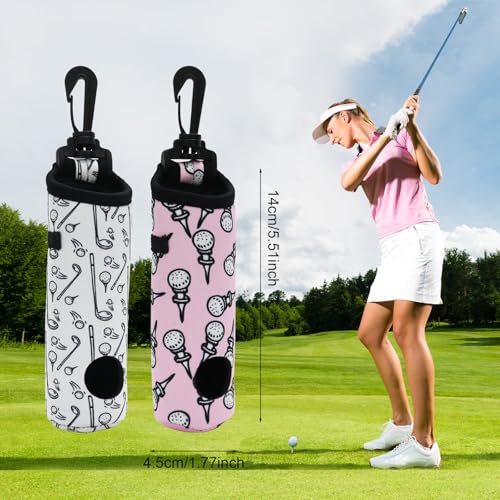 White & Pink Golf Ball Holder & Tee Pouch 2 Pack Lightweight Portable Golf Accessories